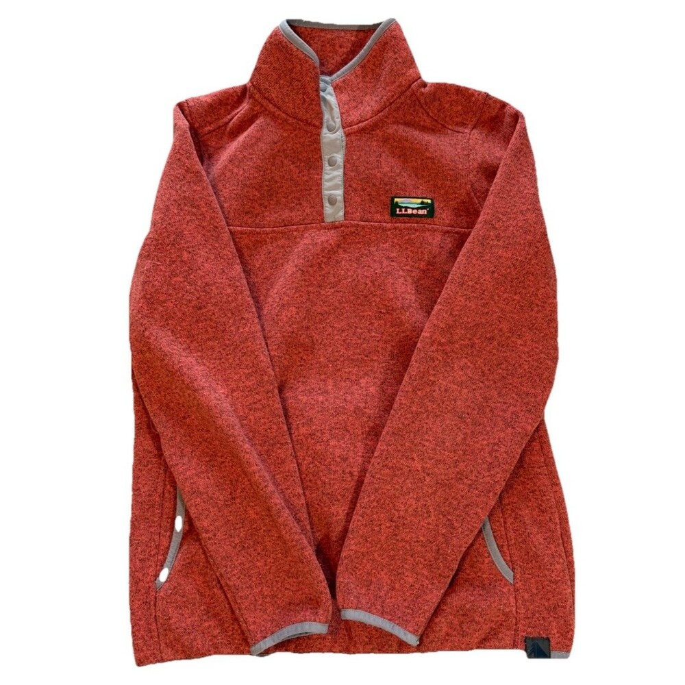 LL Bean Better Sweater Fleece Pullover Womens Small Snaps Mock Neck Logo